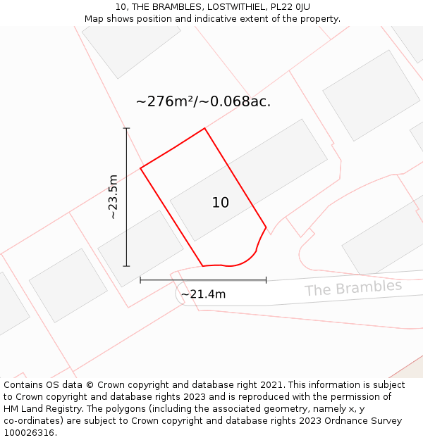 10, THE BRAMBLES, LOSTWITHIEL, PL22 0JU: Plot and title map