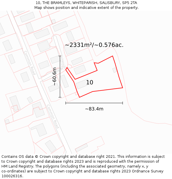 10, THE BRAMLEYS, WHITEPARISH, SALISBURY, SP5 2TA: Plot and title map