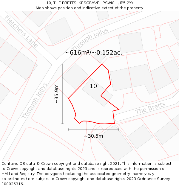 10, THE BRETTS, KESGRAVE, IPSWICH, IP5 2YY: Plot and title map