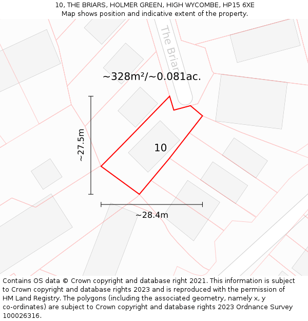 10, THE BRIARS, HOLMER GREEN, HIGH WYCOMBE, HP15 6XE: Plot and title map