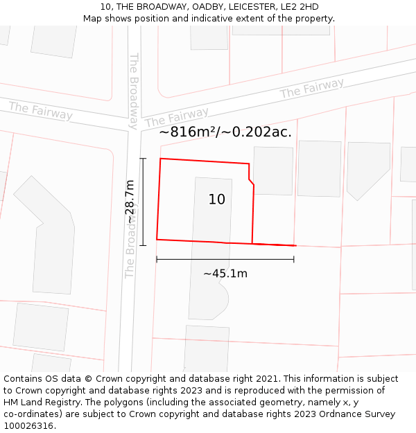 10, THE BROADWAY, OADBY, LEICESTER, LE2 2HD: Plot and title map