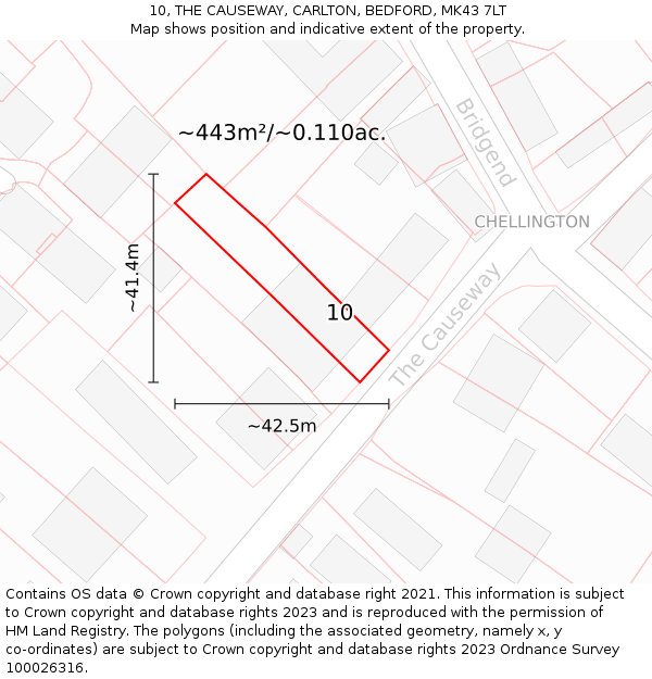 10, THE CAUSEWAY, CARLTON, BEDFORD, MK43 7LT: Plot and title map