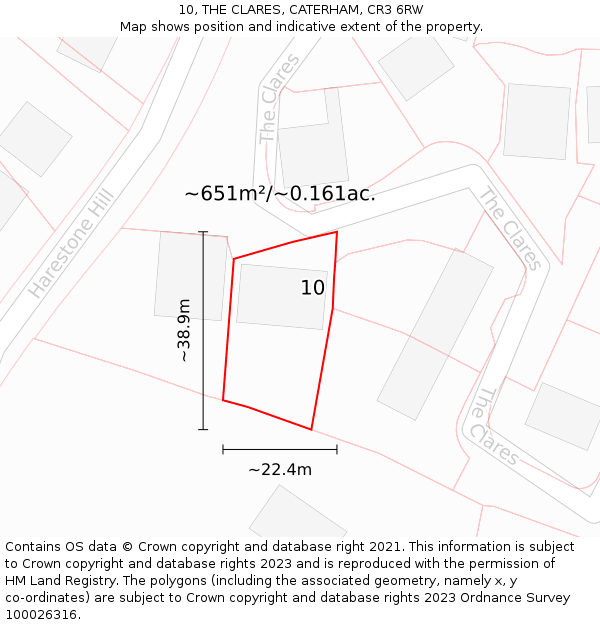 10, THE CLARES, CATERHAM, CR3 6RW: Plot and title map