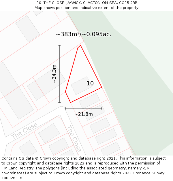 10, THE CLOSE, JAYWICK, CLACTON-ON-SEA, CO15 2RR: Plot and title map