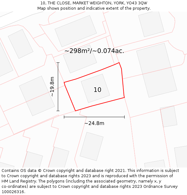 10, THE CLOSE, MARKET WEIGHTON, YORK, YO43 3QW: Plot and title map