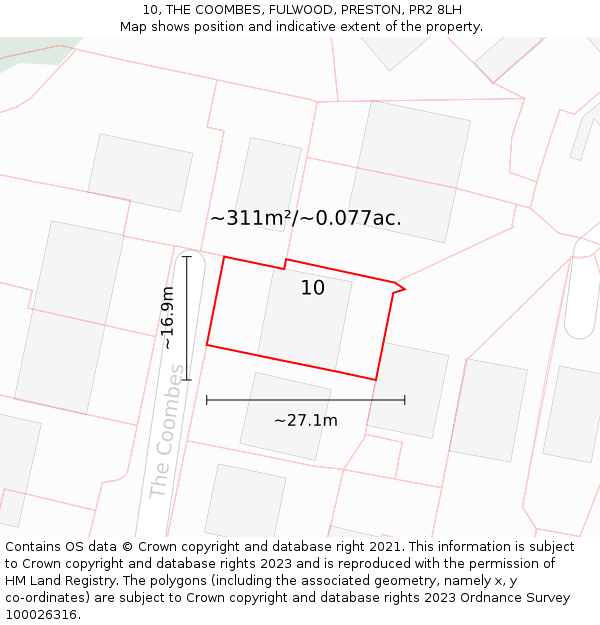 10, THE COOMBES, FULWOOD, PRESTON, PR2 8LH: Plot and title map