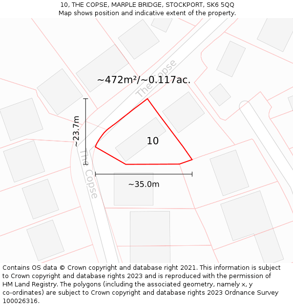 10, THE COPSE, MARPLE BRIDGE, STOCKPORT, SK6 5QQ: Plot and title map