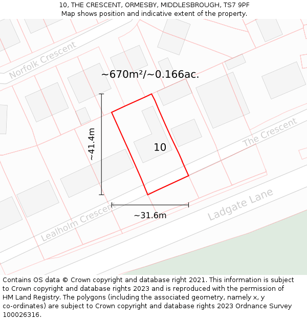 10, THE CRESCENT, ORMESBY, MIDDLESBROUGH, TS7 9PF: Plot and title map