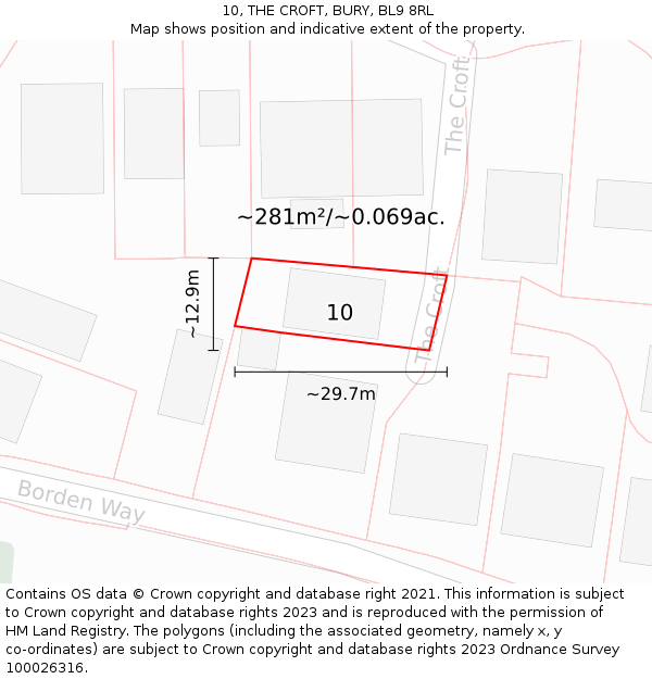 10, THE CROFT, BURY, BL9 8RL: Plot and title map