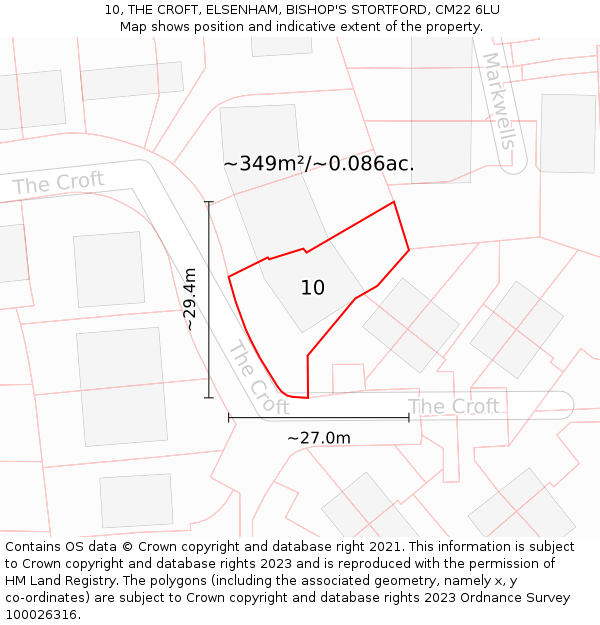10, THE CROFT, ELSENHAM, BISHOP'S STORTFORD, CM22 6LU: Plot and title map