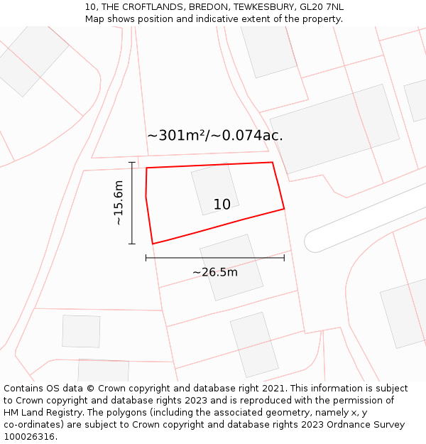 10, THE CROFTLANDS, BREDON, TEWKESBURY, GL20 7NL: Plot and title map