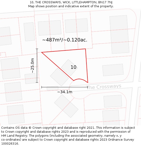 10, THE CROSSWAYS, WICK, LITTLEHAMPTON, BN17 7NJ: Plot and title map