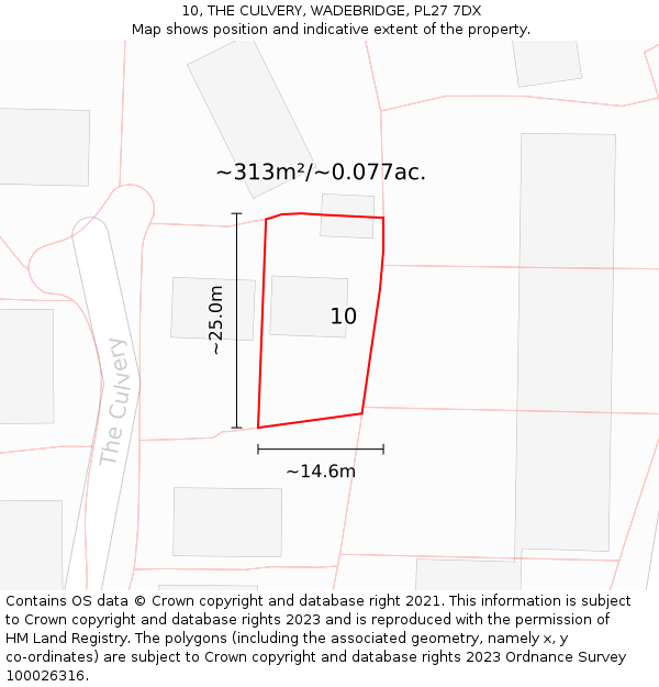 10, THE CULVERY, WADEBRIDGE, PL27 7DX: Plot and title map