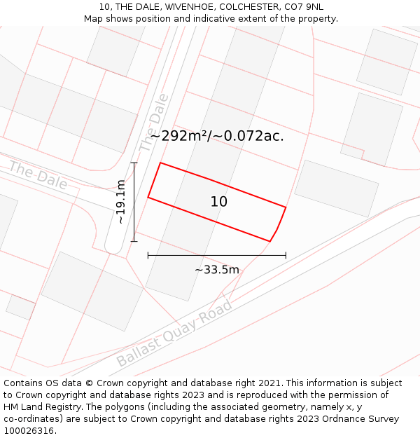 10, THE DALE, WIVENHOE, COLCHESTER, CO7 9NL: Plot and title map