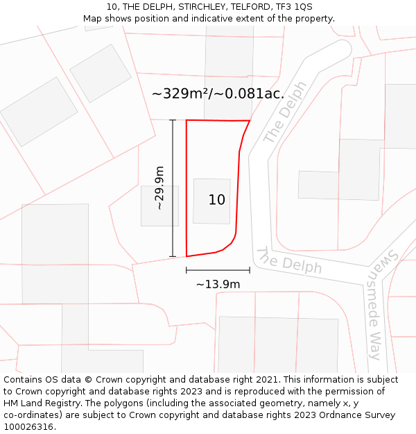 10, THE DELPH, STIRCHLEY, TELFORD, TF3 1QS: Plot and title map