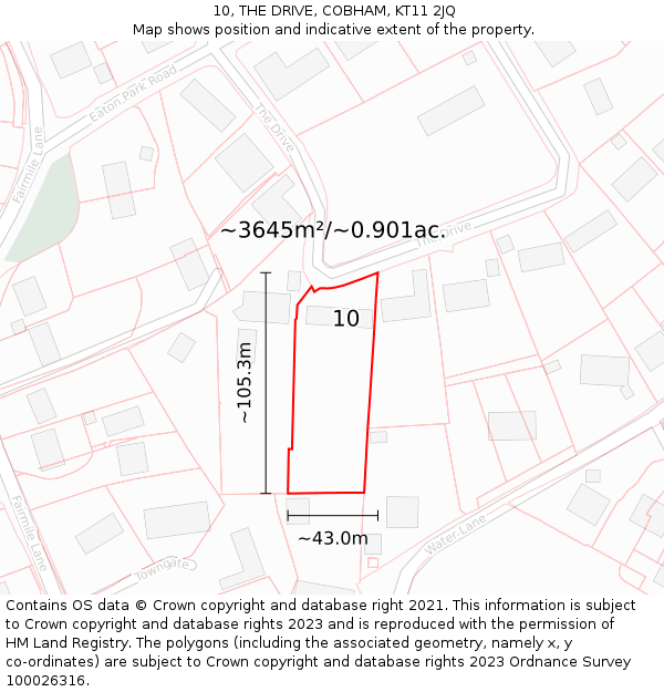 10, THE DRIVE, COBHAM, KT11 2JQ: Plot and title map