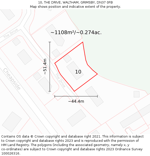 10, THE DRIVE, WALTHAM, GRIMSBY, DN37 0FB: Plot and title map