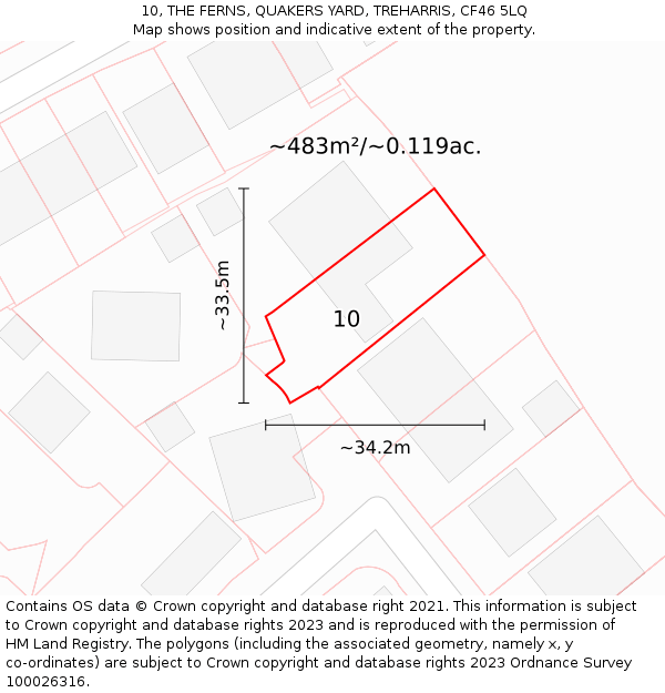 10, THE FERNS, QUAKERS YARD, TREHARRIS, CF46 5LQ: Plot and title map