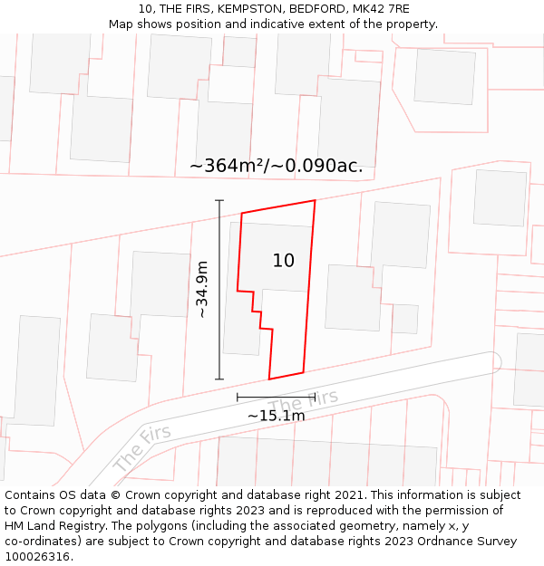 10, THE FIRS, KEMPSTON, BEDFORD, MK42 7RE: Plot and title map