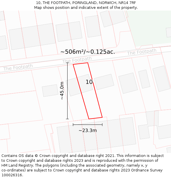 10, THE FOOTPATH, PORINGLAND, NORWICH, NR14 7RF: Plot and title map
