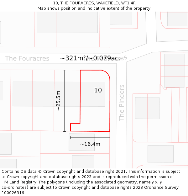 10, THE FOURACRES, WAKEFIELD, WF1 4FJ: Plot and title map