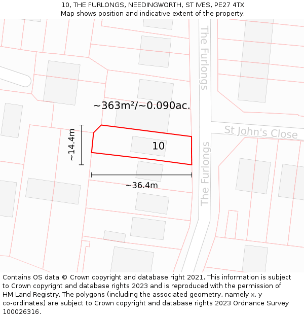 10, THE FURLONGS, NEEDINGWORTH, ST IVES, PE27 4TX: Plot and title map