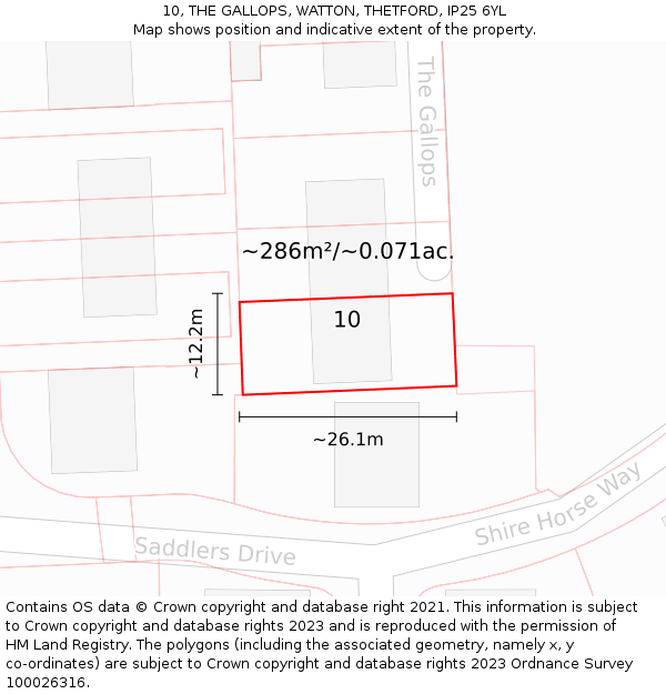 10, THE GALLOPS, WATTON, THETFORD, IP25 6YL: Plot and title map