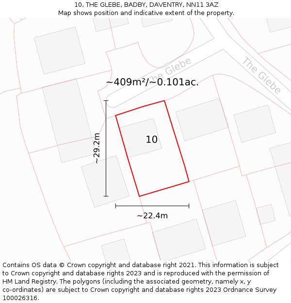 10, THE GLEBE, BADBY, DAVENTRY, NN11 3AZ: Plot and title map