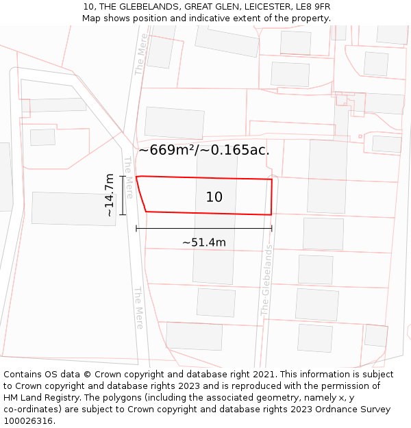 10, THE GLEBELANDS, GREAT GLEN, LEICESTER, LE8 9FR: Plot and title map