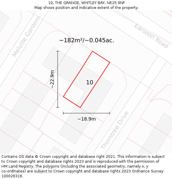 10, THE GRANGE, WHITLEY BAY, NE25 9NF: Plot and title map