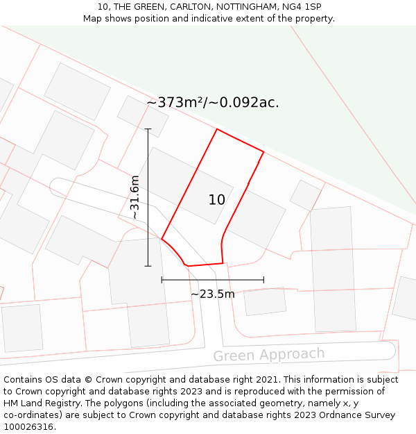 10, THE GREEN, CARLTON, NOTTINGHAM, NG4 1SP: Plot and title map