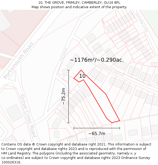 10, THE GROVE, FRIMLEY, CAMBERLEY, GU16 8PL: Plot and title map