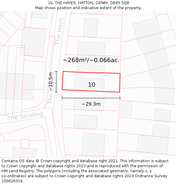 10, THE HAYES, HATTON, DERBY, DE65 5QB: Plot and title map