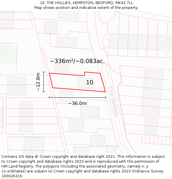 10, THE HOLLIES, KEMPSTON, BEDFORD, MK42 7LL: Plot and title map