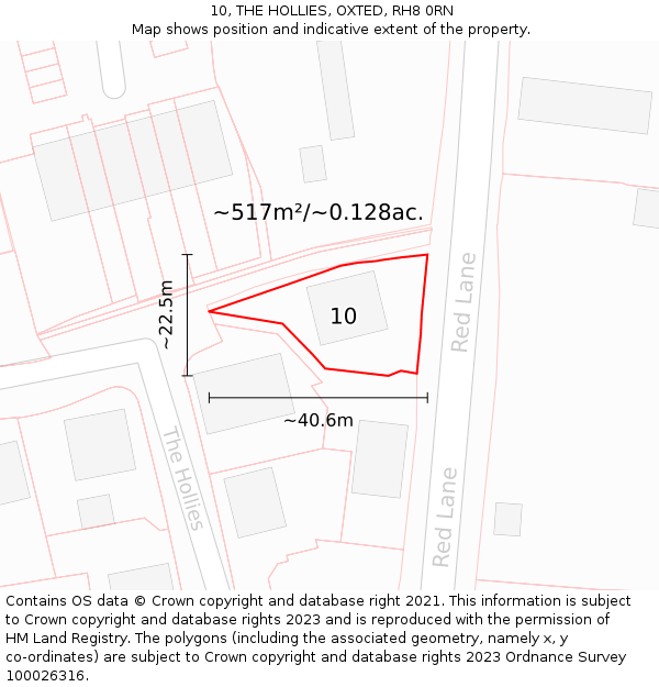 10, THE HOLLIES, OXTED, RH8 0RN: Plot and title map