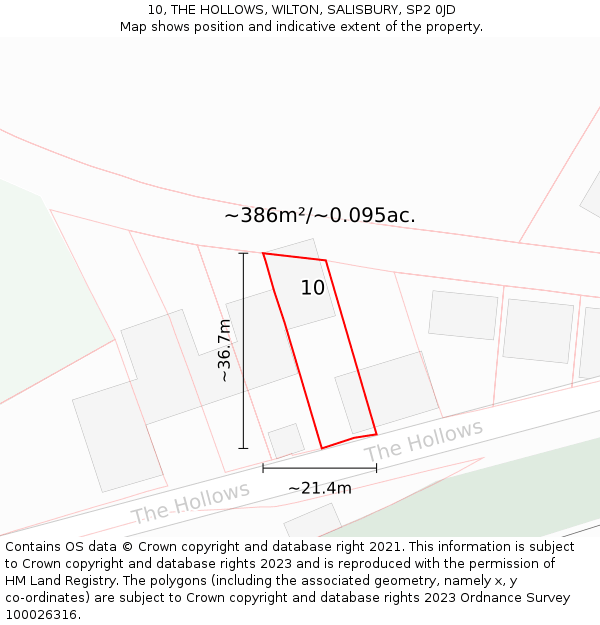 10, THE HOLLOWS, WILTON, SALISBURY, SP2 0JD: Plot and title map
