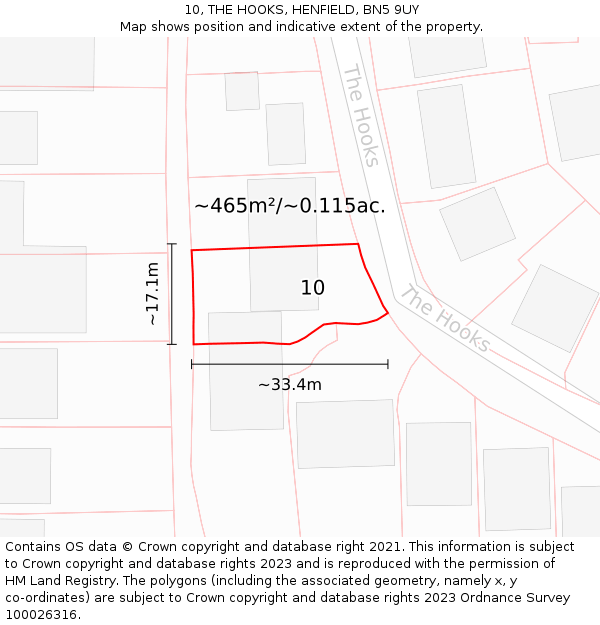 10, THE HOOKS, HENFIELD, BN5 9UY: Plot and title map