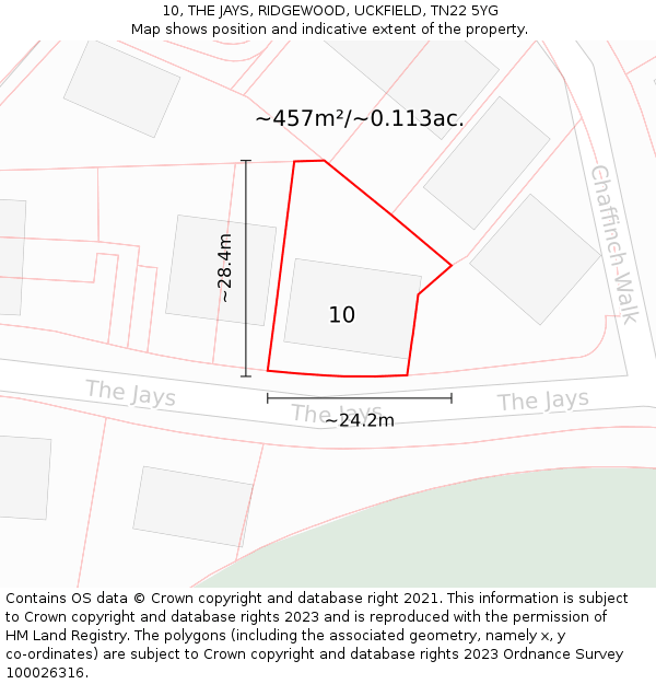 10, THE JAYS, RIDGEWOOD, UCKFIELD, TN22 5YG: Plot and title map