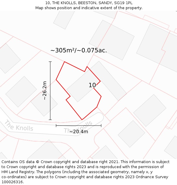 10, THE KNOLLS, BEESTON, SANDY, SG19 1PL: Plot and title map