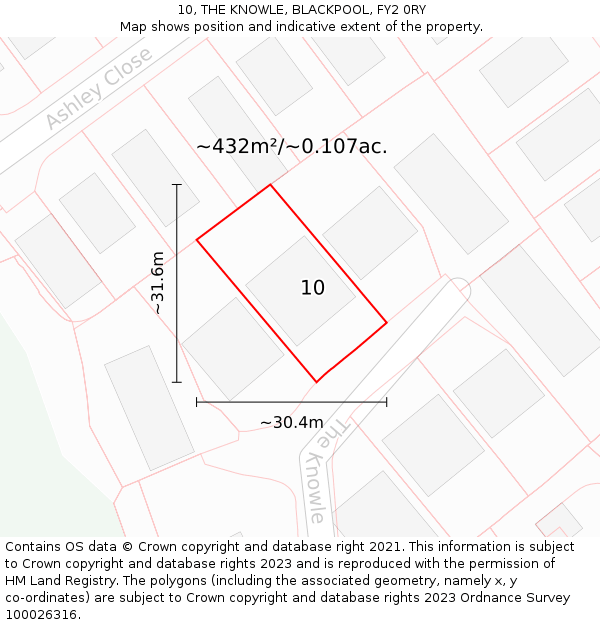 10, THE KNOWLE, BLACKPOOL, FY2 0RY: Plot and title map