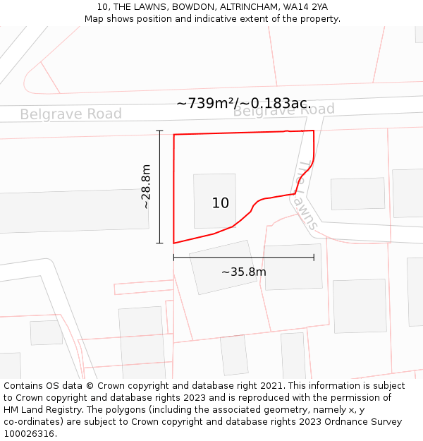 10, THE LAWNS, BOWDON, ALTRINCHAM, WA14 2YA: Plot and title map