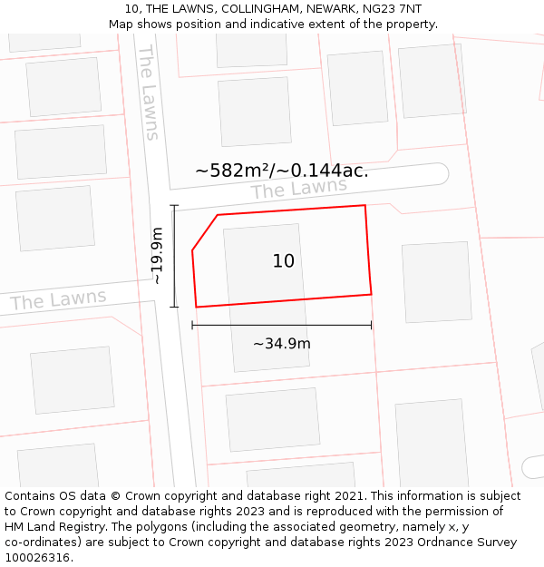 10, THE LAWNS, COLLINGHAM, NEWARK, NG23 7NT: Plot and title map