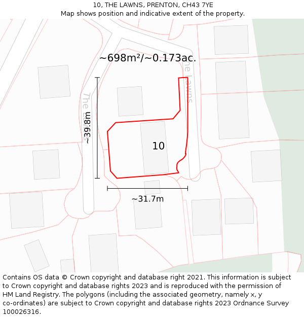 10, THE LAWNS, PRENTON, CH43 7YE: Plot and title map