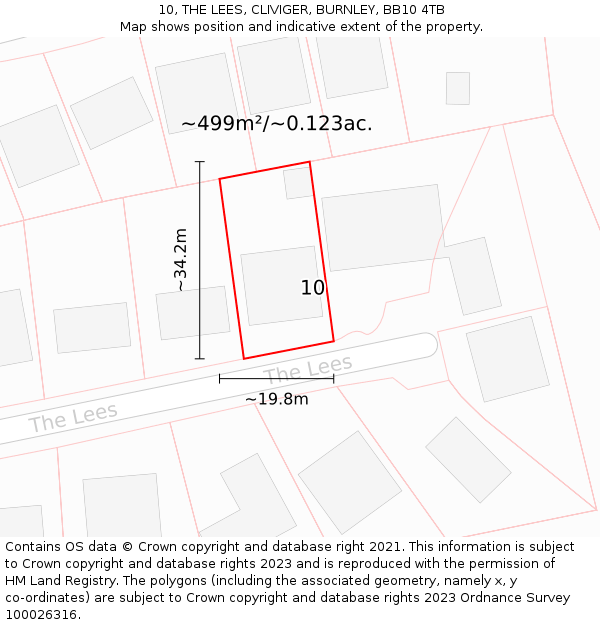 10, THE LEES, CLIVIGER, BURNLEY, BB10 4TB: Plot and title map