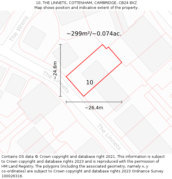 10, THE LINNETS, COTTENHAM, CAMBRIDGE, CB24 8XZ: Plot and title map