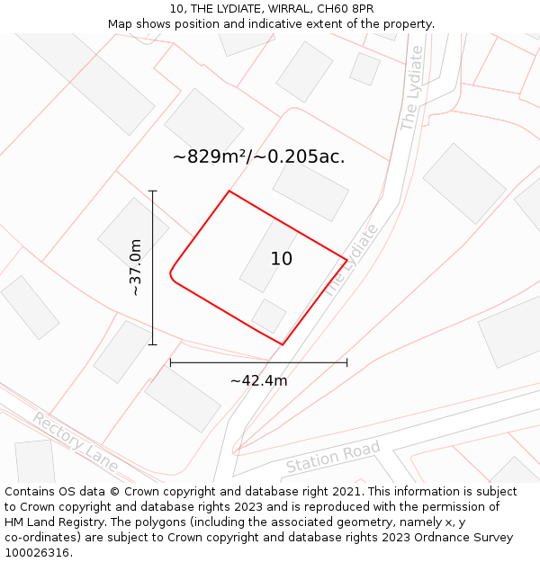 10, THE LYDIATE, WIRRAL, CH60 8PR: Plot and title map