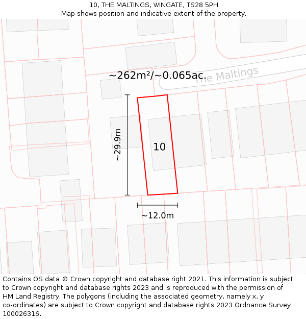 10, THE MALTINGS, WINGATE, TS28 5PH: Plot and title map