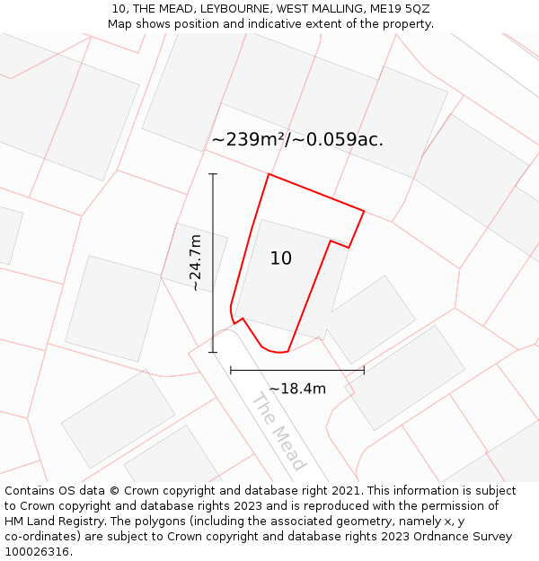 10, THE MEAD, LEYBOURNE, WEST MALLING, ME19 5QZ: Plot and title map