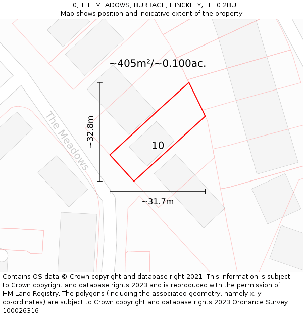 10, THE MEADOWS, BURBAGE, HINCKLEY, LE10 2BU: Plot and title map