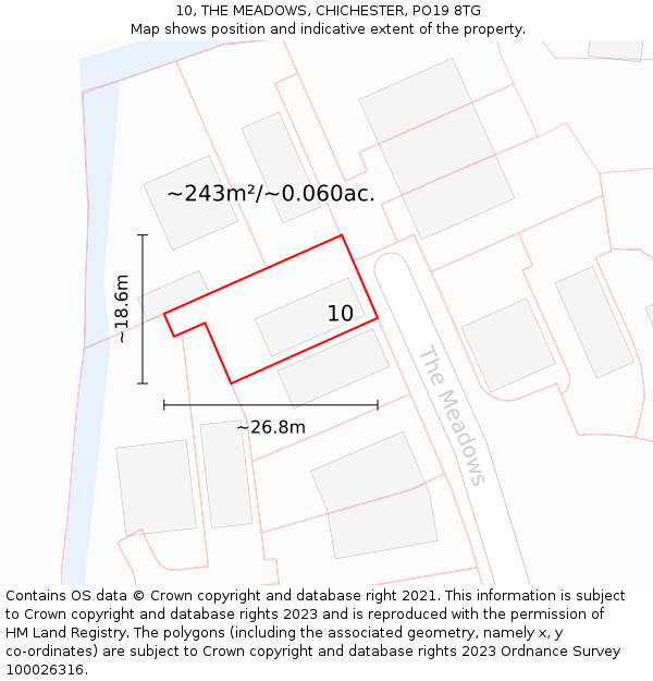 10, THE MEADOWS, CHICHESTER, PO19 8TG: Plot and title map